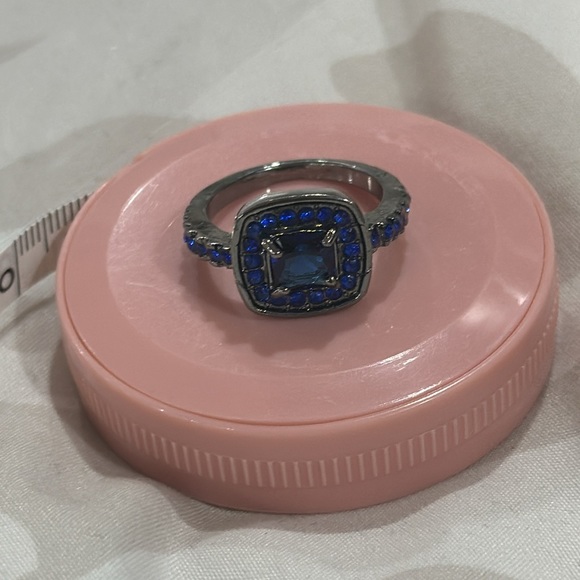 Princess Blue Square Zircon Black Ring Jewelry Gift Size 7 - Picture 4 of 8